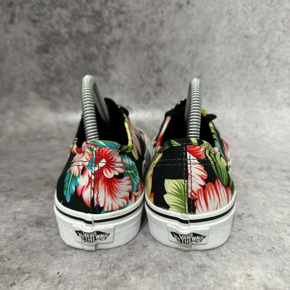 Vans Authentic Sneakers Womens 9 Black Hawaiian Floral Tropical Low Top Canvas